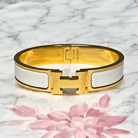 HERMES Clic H Bracelet in White | Size Small