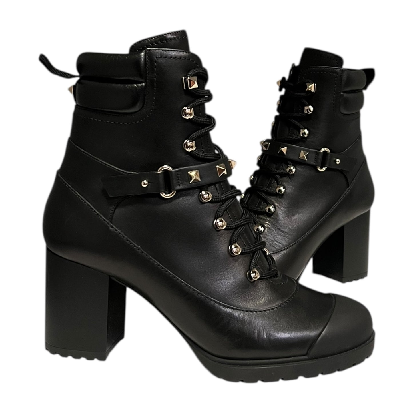 VALENTINO Rockstud Lug Sole Boots in Black | 37.5