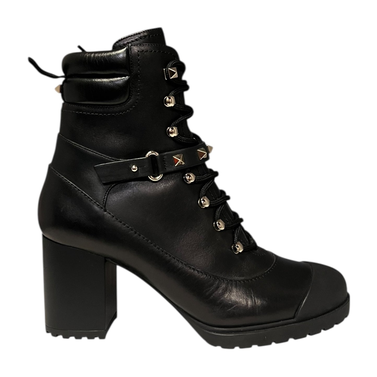 VALENTINO Rockstud Lug Sole Boots in Black | 37.5