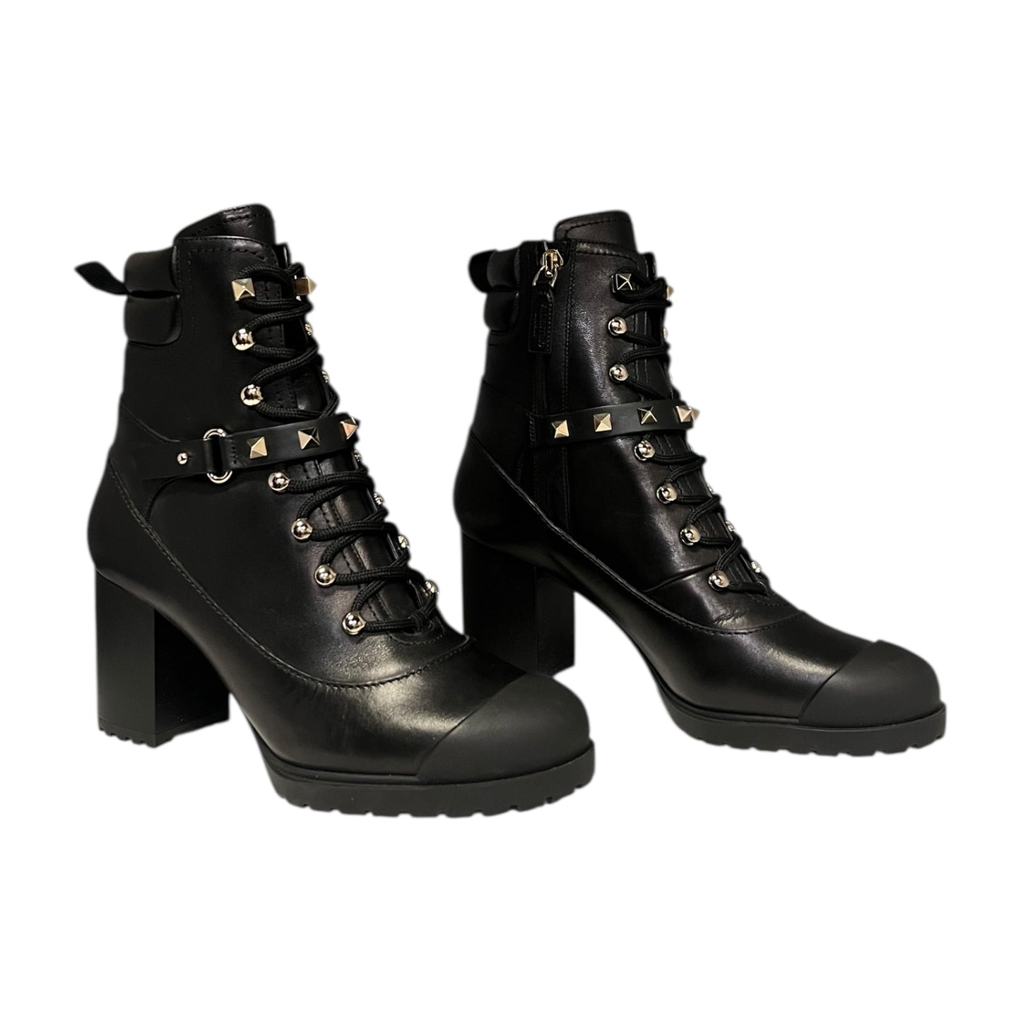 VALENTINO Rockstud Lug Sole Boots in Black | 37.5