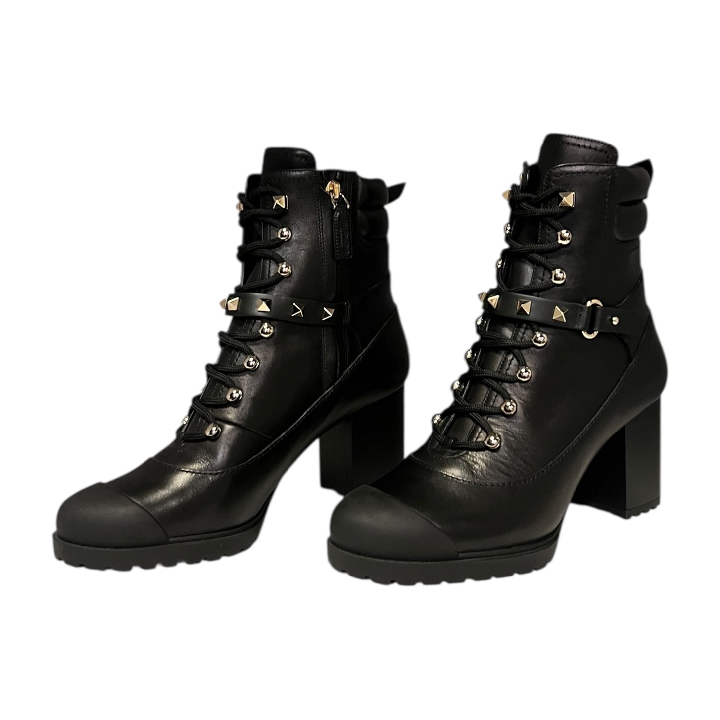 VALENTINO Rockstud Lug Sole Boots in Black | 37.5