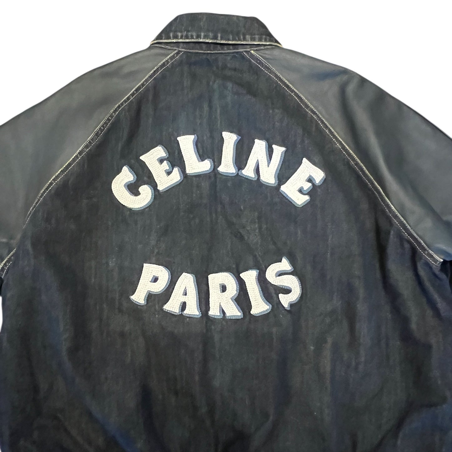 CELINE Denim + Leather Teddy Jacket in Dark Blue |