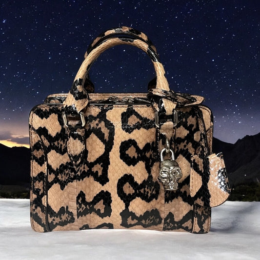 ALEXANDER MCQUEEN Python Mini Padlock Top Handle Crossbody