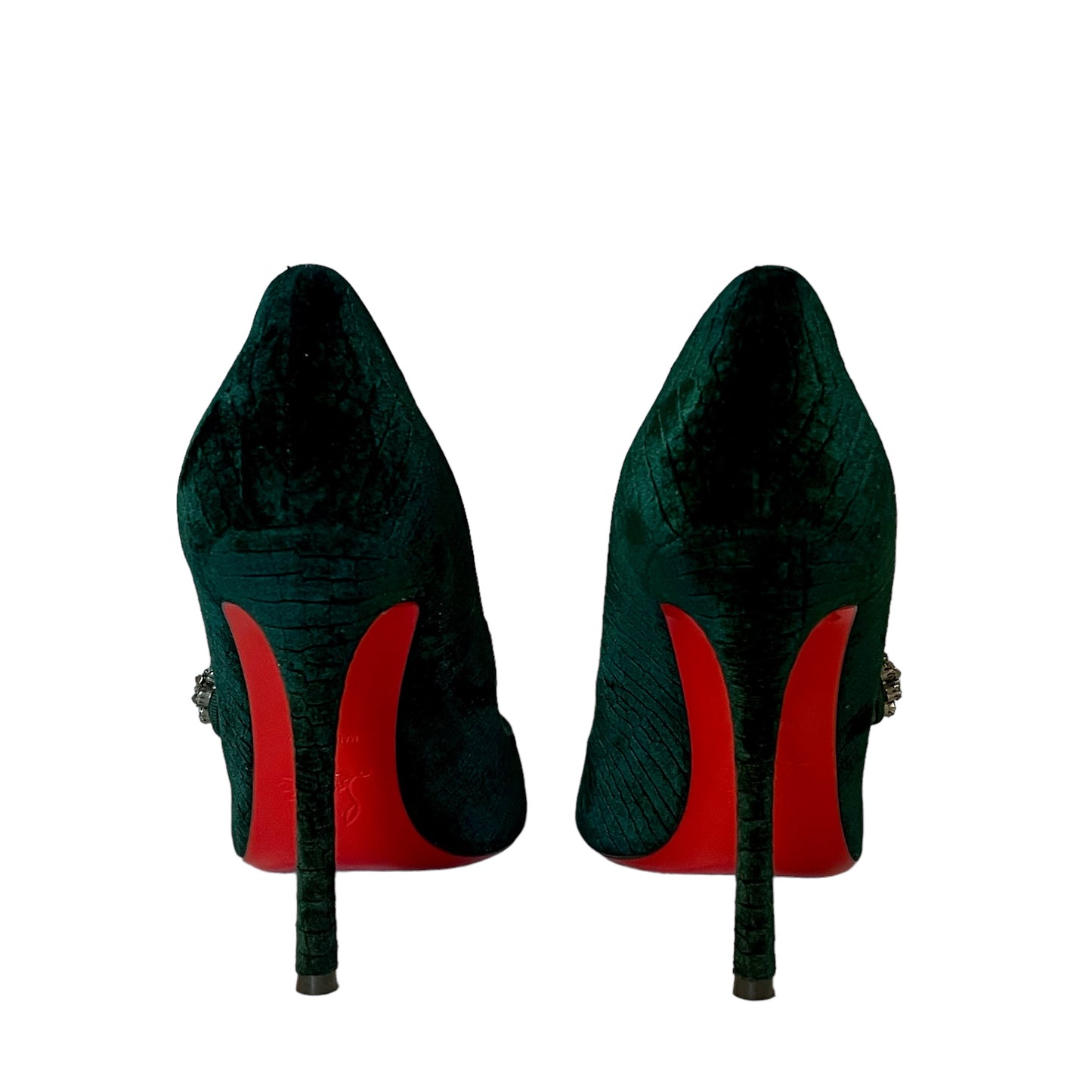 CHRISTIAN LOUBOUTIN Crystal Button Velvet Mary Jane Pumps | 40