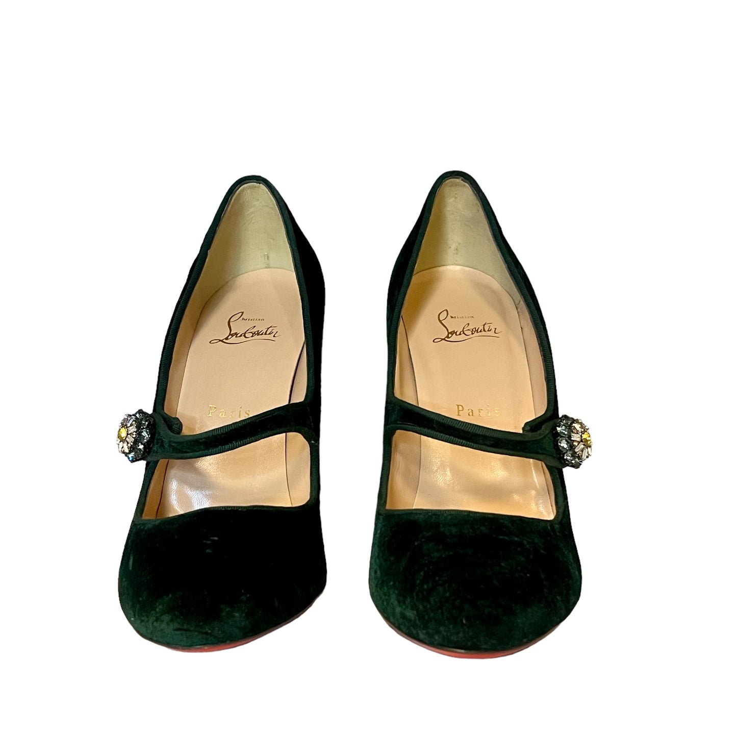 CHRISTIAN LOUBOUTIN Crystal Button Velvet Mary Jane Pumps | 40