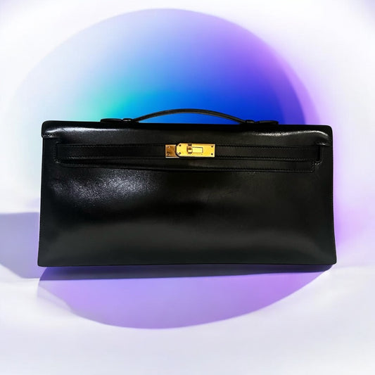 HERMES Kelly Cut Clutch in Noir Box Leather