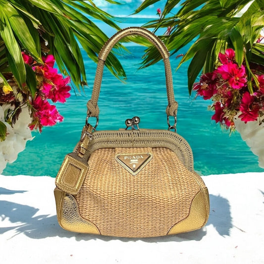 PRADA Raffia Frame Handbag