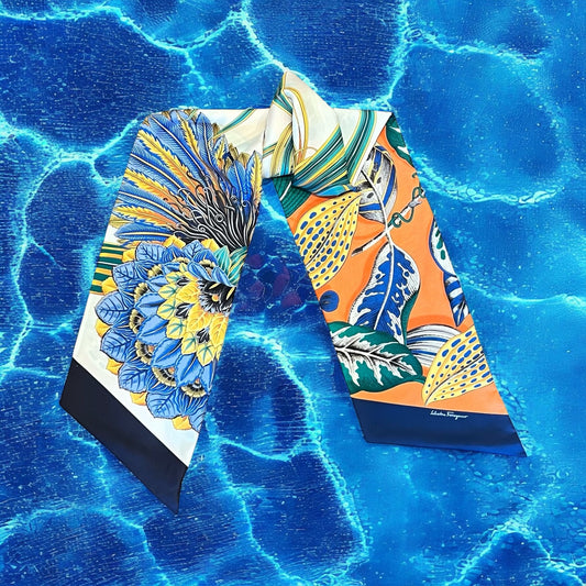 SALVATORE FERRAGAMO Leaf Print Silk Scarf