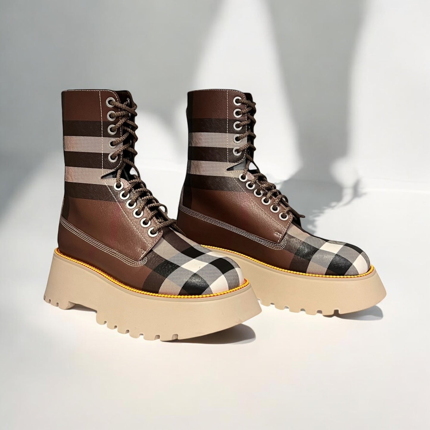 Burberry Women's Mason Vintage Check Platform Combat Boots  | 40