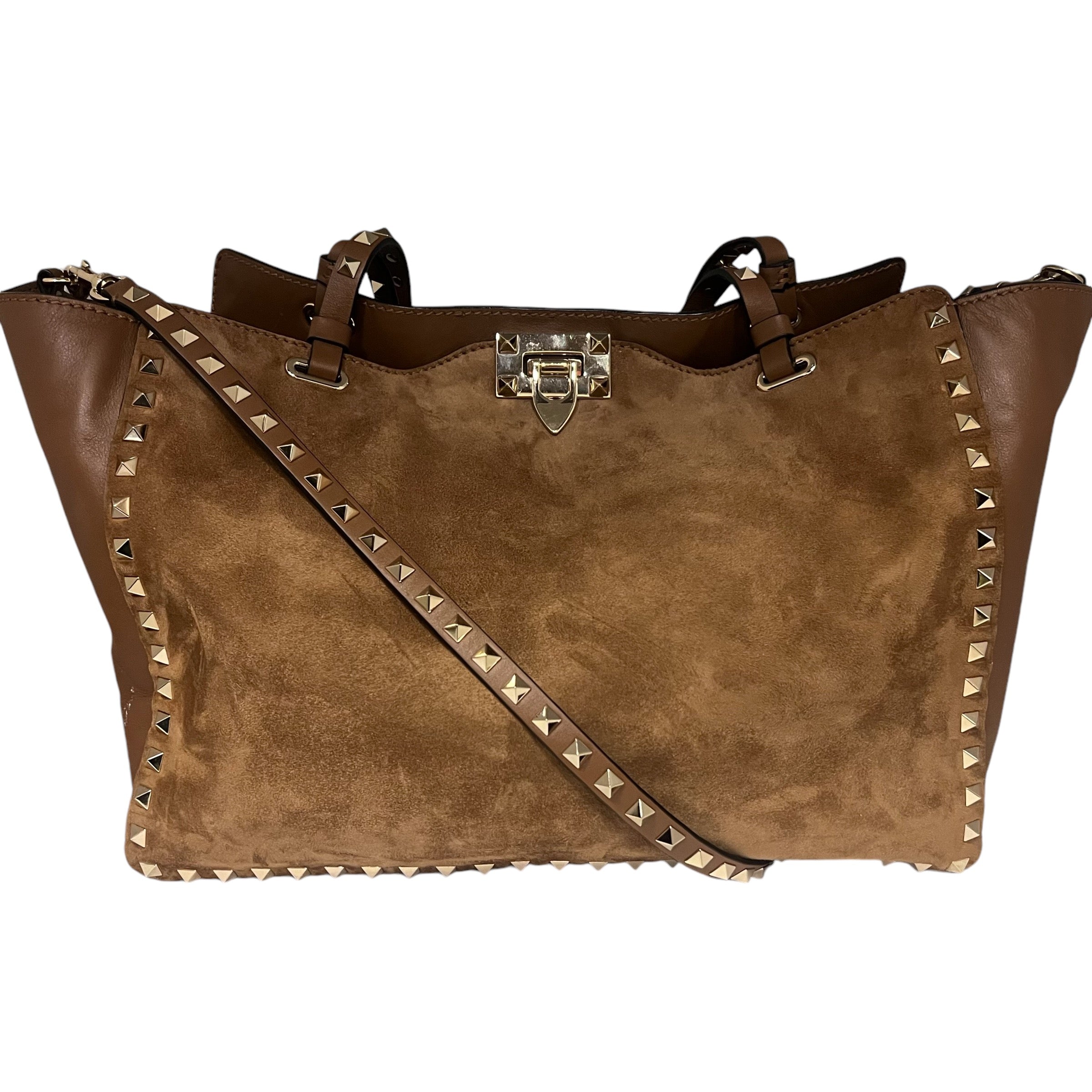 Valentino Suede Rockstud Tote in Light Brown