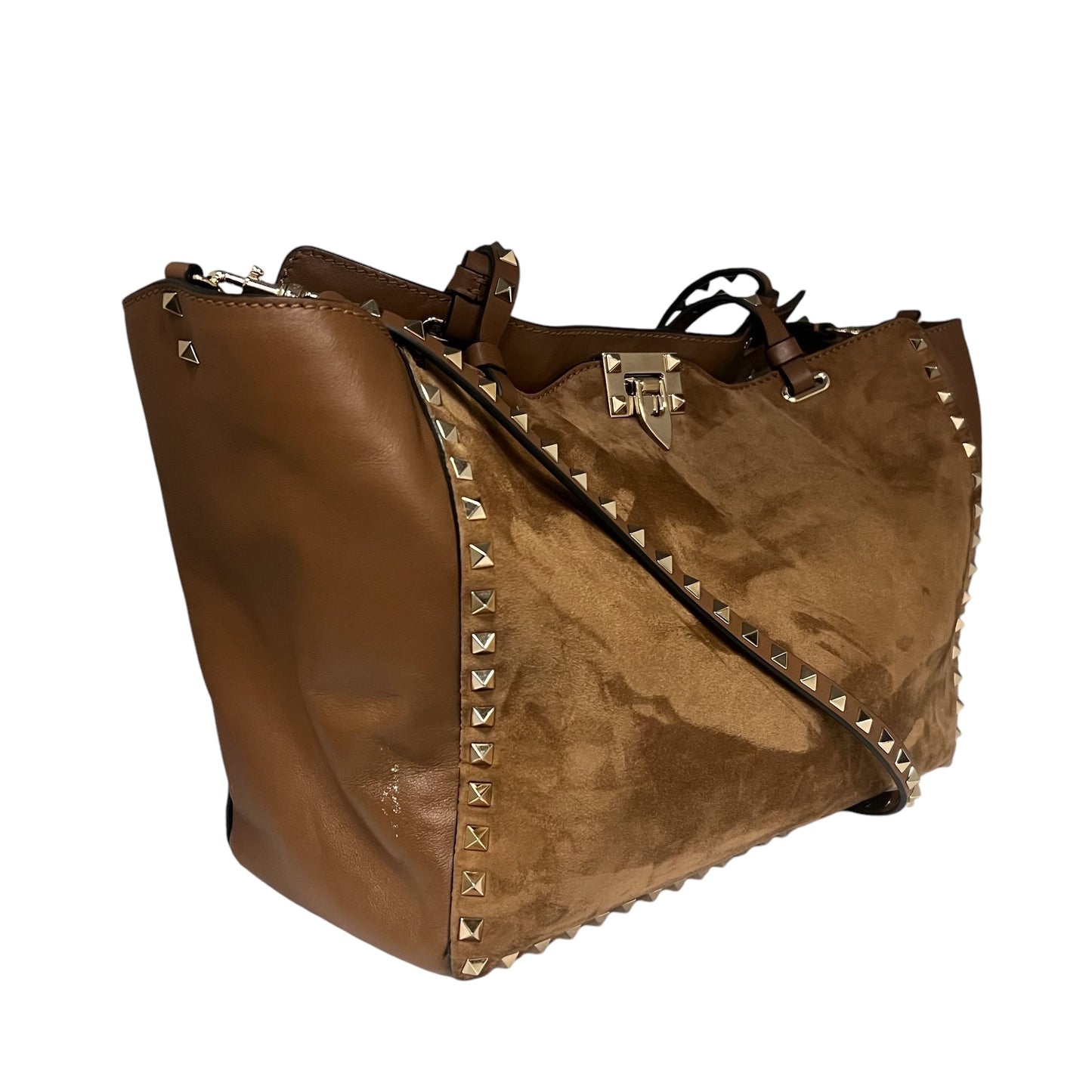 VALENTINO Suede Rockstud Tote in Light Brown