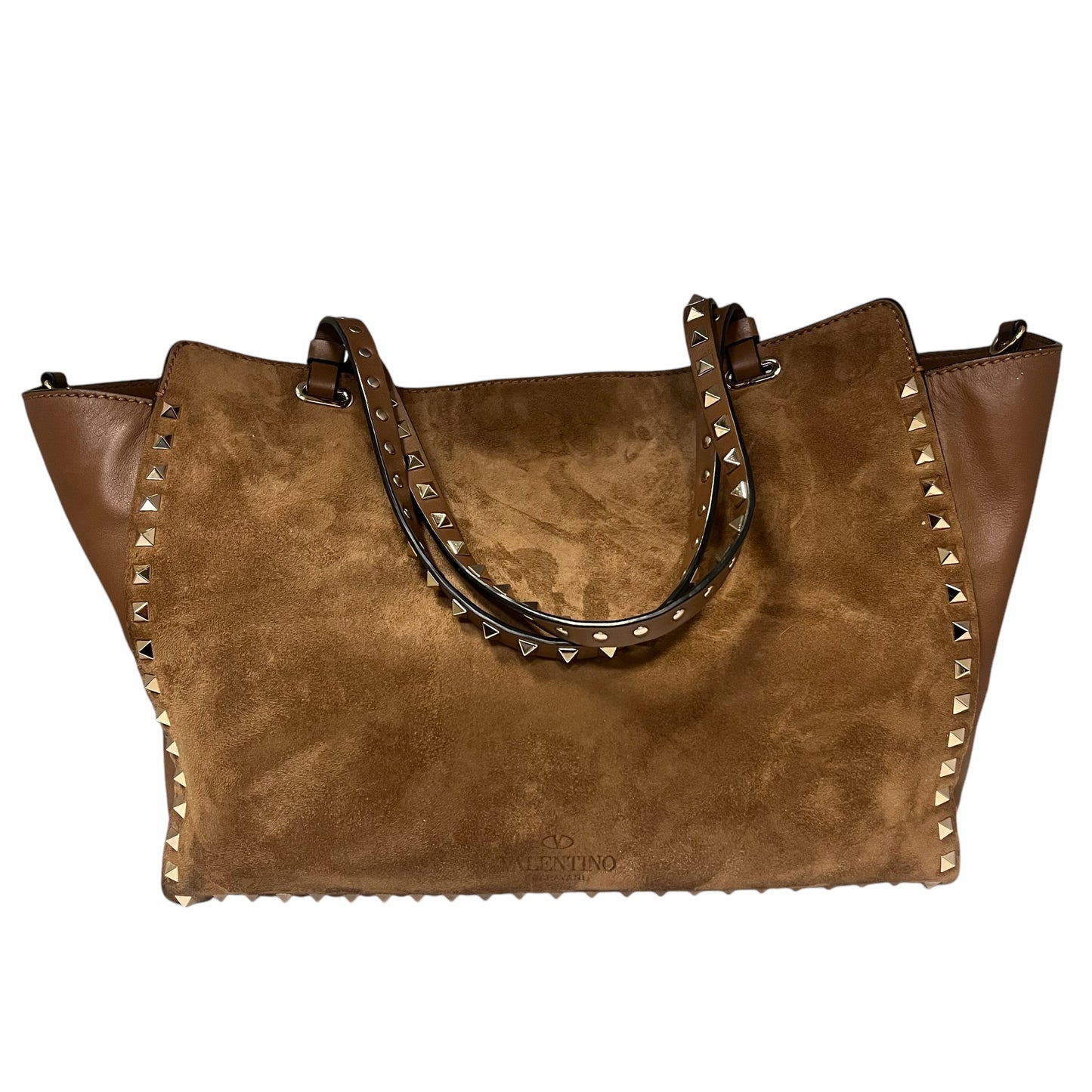 VALENTINO Suede Rockstud Tote in Light Brown