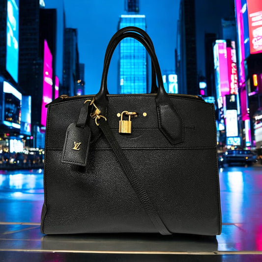 LOUIS VUITTON City Steamer MM in Black Galet Leather