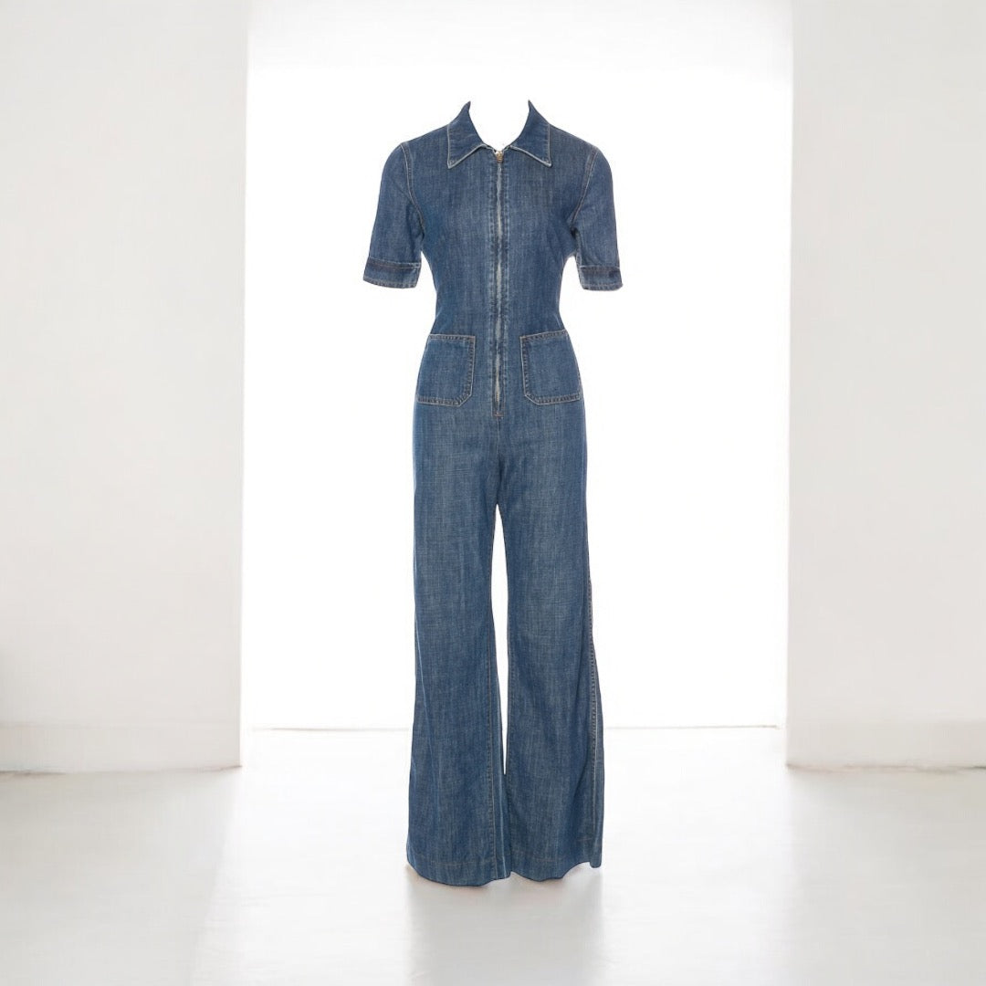 MAJORELLE Short Sleeve Denim Jumpsuit | Size Small