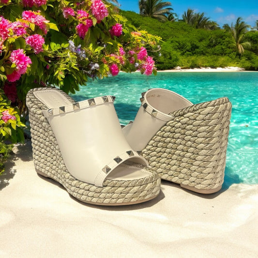 VALENTINO Rockstud Metallic Espadrille Wedges | 35