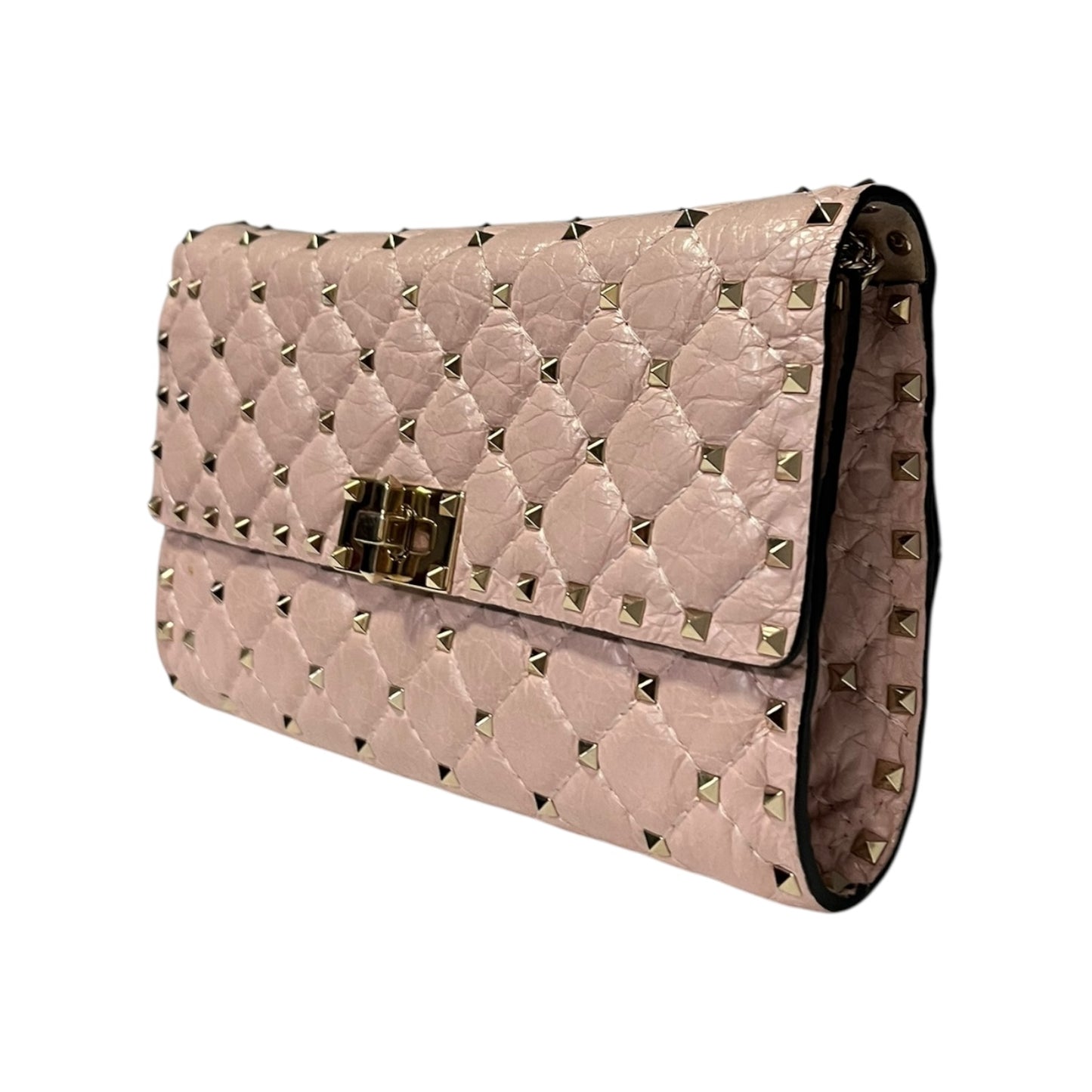 VALENTINO Rockstud Spike Nappa Leather Crossbody Clutch in Rose Cannelle