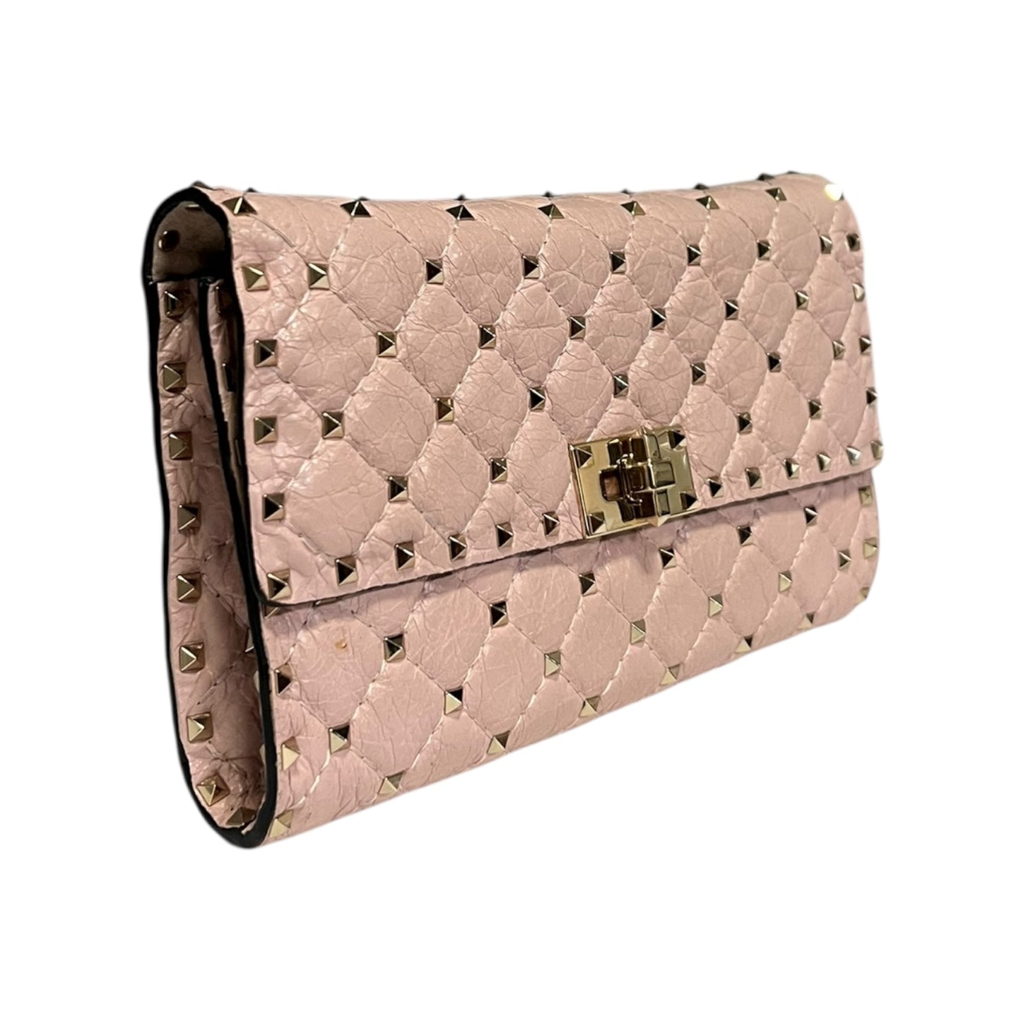 VALENTINO Rockstud Spike Nappa Leather Crossbody Clutch in Rose Cannelle
