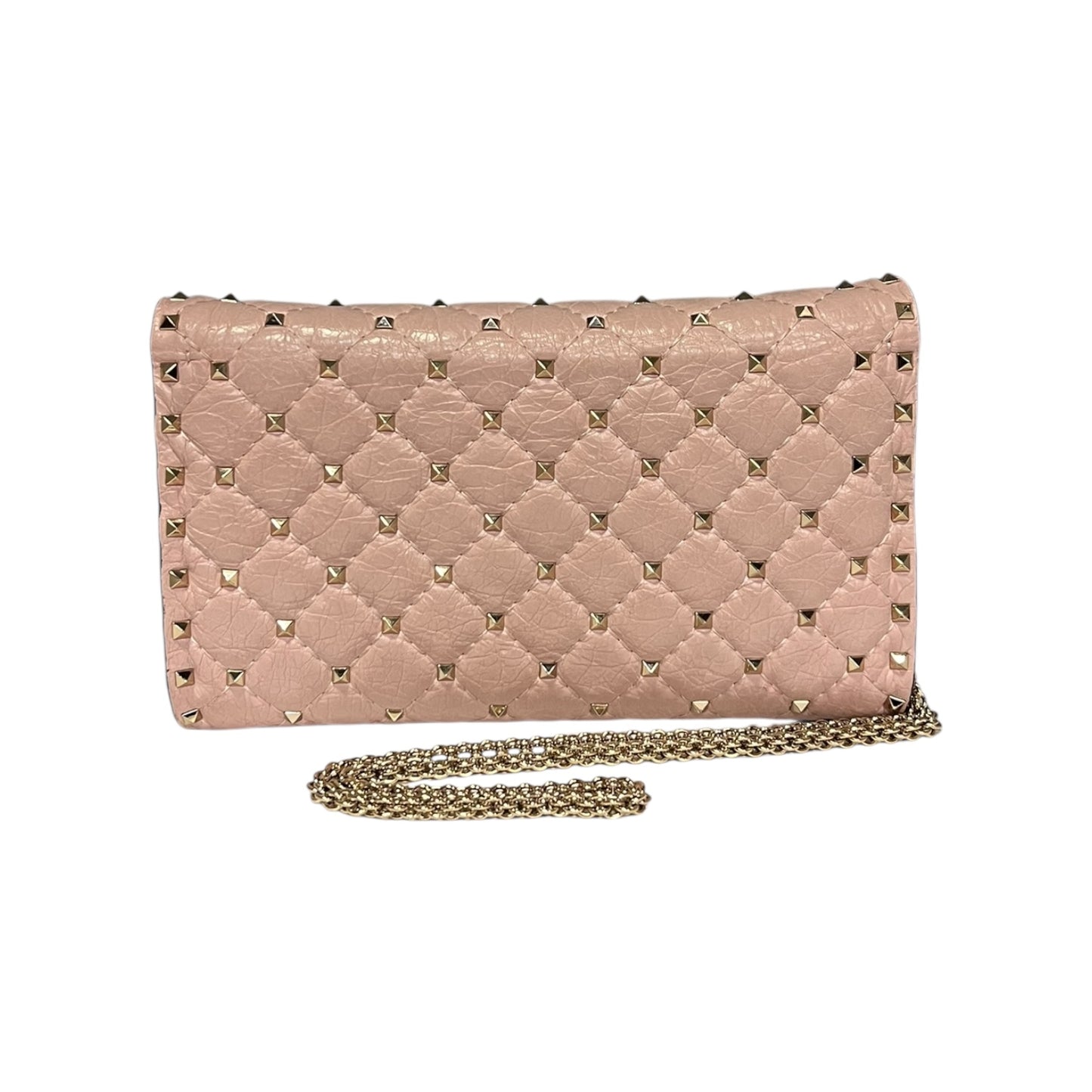VALENTINO Rockstud Spike Nappa Leather Crossbody Clutch in Rose Cannelle