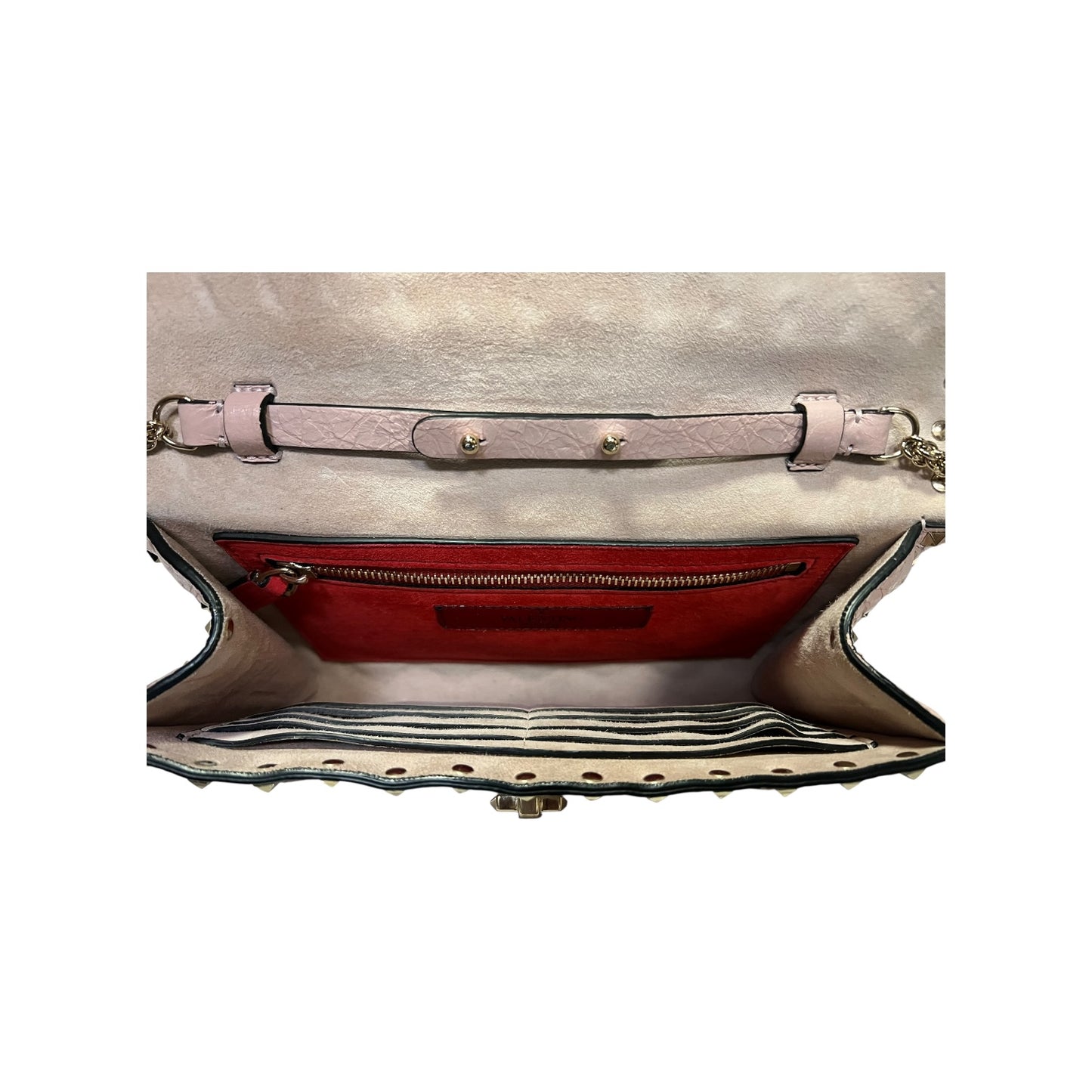 VALENTINO Rockstud Spike Nappa Leather Crossbody Clutch in Rose Cannelle