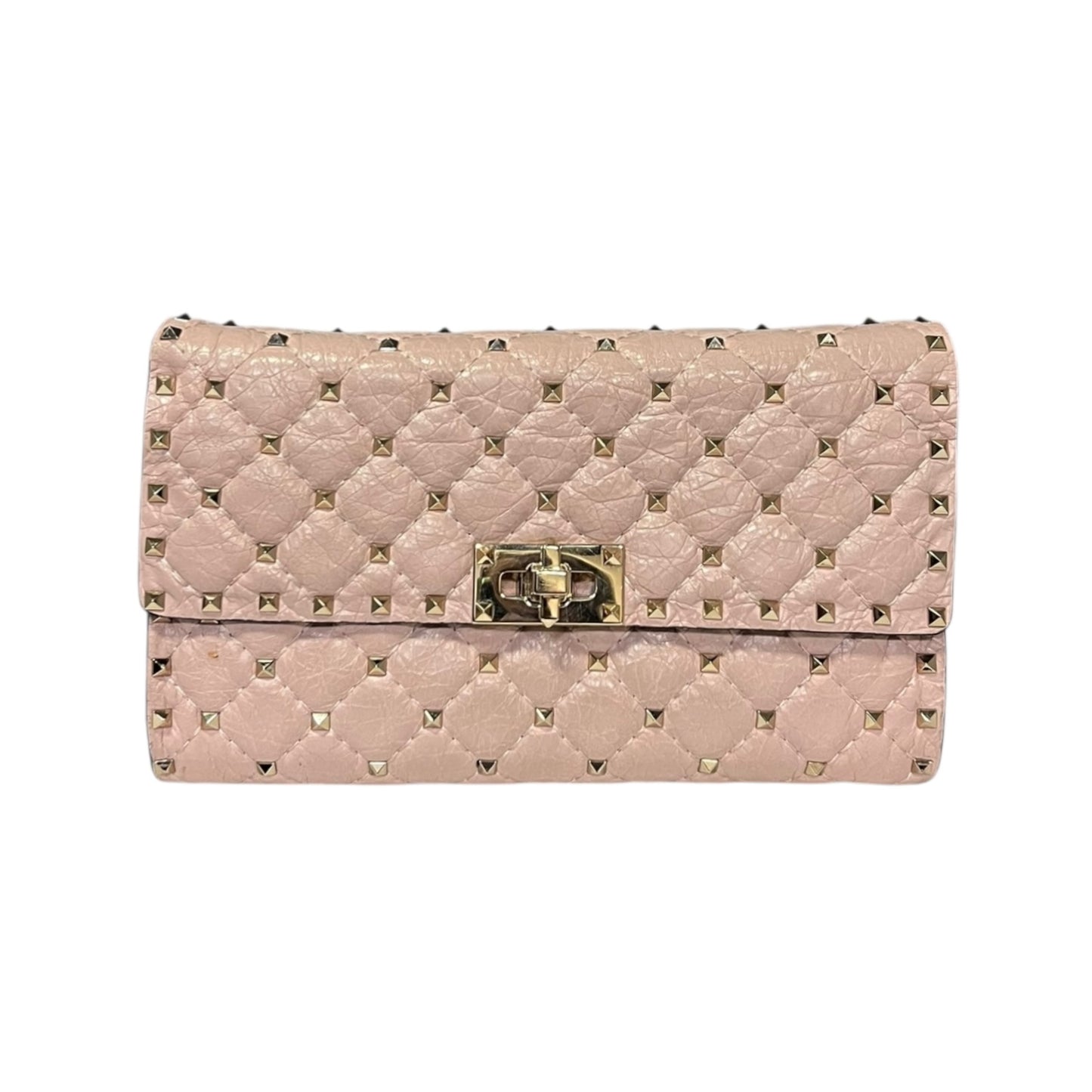 VALENTINO Rockstud Spike Nappa Leather Crossbody Clutch in Rose Cannelle