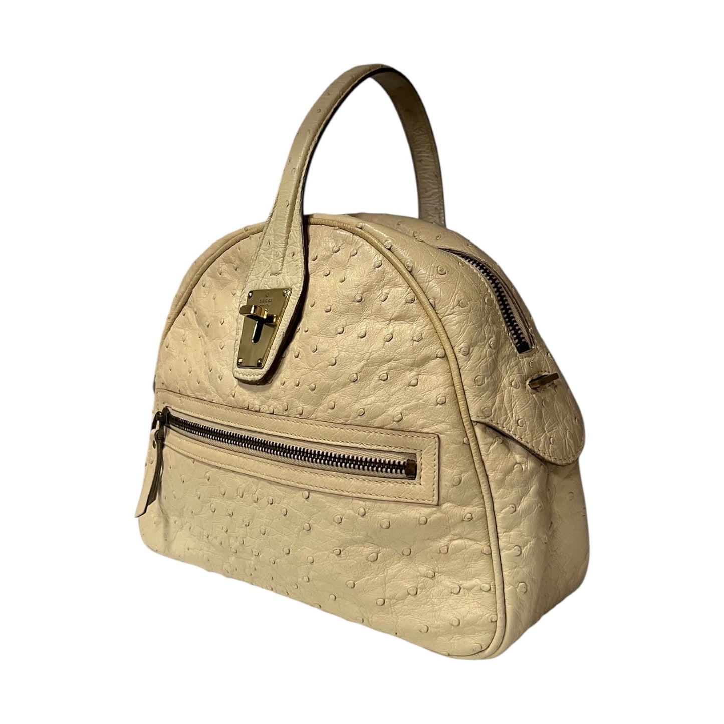 GUCCI Ostrich Dome Top Handle Shoulder Bag in Ivory