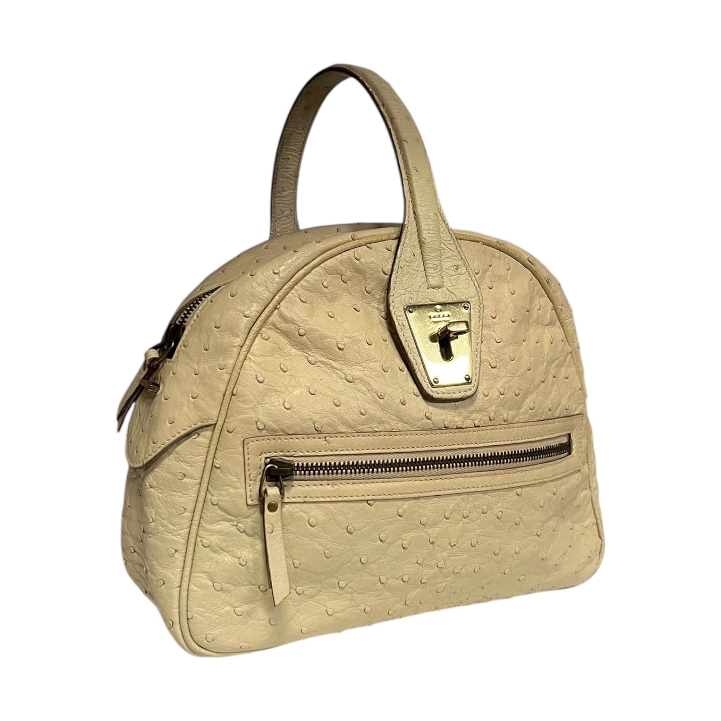 GUCCI Ostrich Dome Top Handle Shoulder Bag in Ivory
