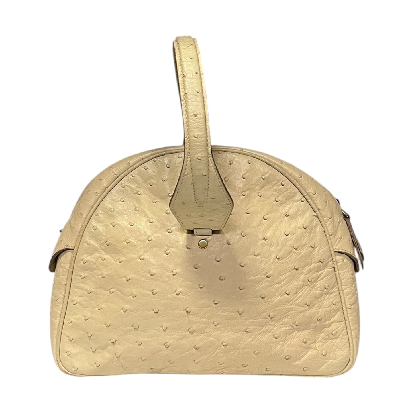 GUCCI Ostrich Dome Top Handle Shoulder Bag in Ivory