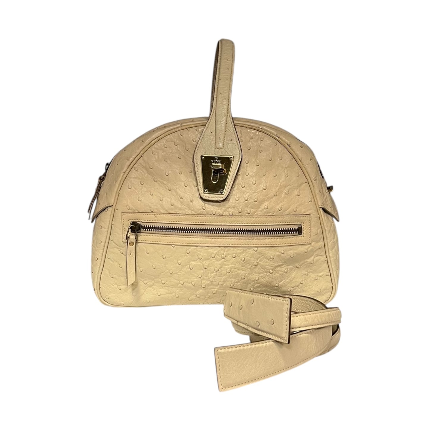 GUCCI Ostrich Dome Top Handle Shoulder Bag in Ivory