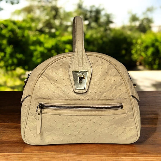 GUCCI Ostrich Dome Top Handle Shoulder Bag in Ivory