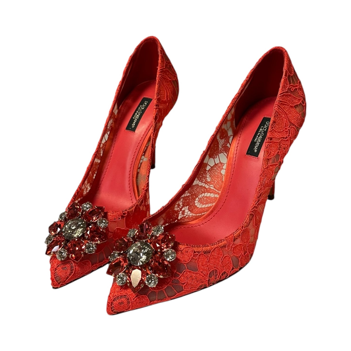 DOLCE & GABBANA Crystal Embellished Lace Pumps | 38