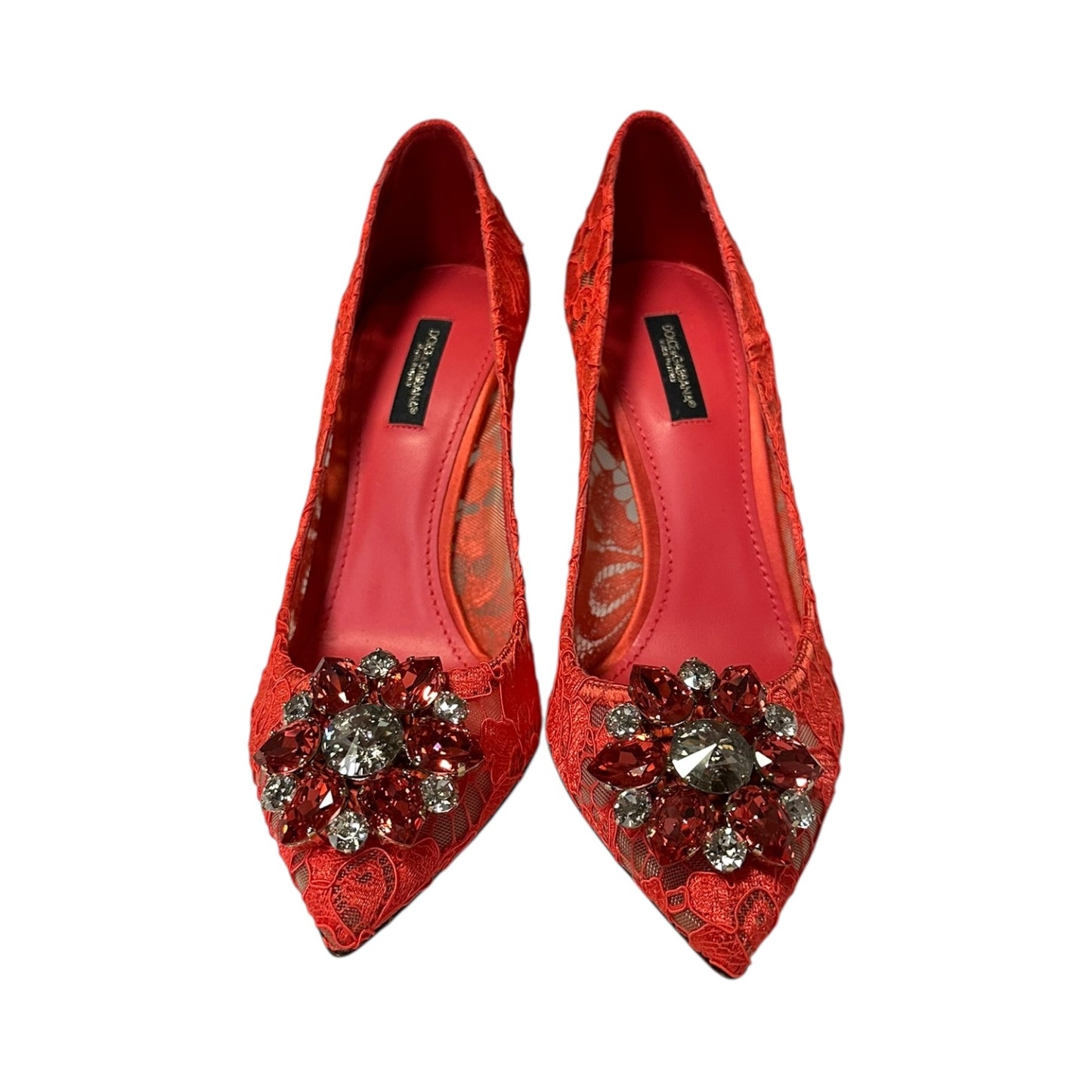 DOLCE & GABBANA Crystal Embellished Lace Pumps | 38