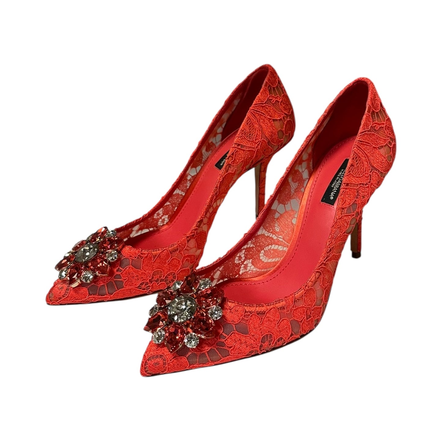 DOLCE & GABBANA Crystal Embellished Lace Pumps | 38