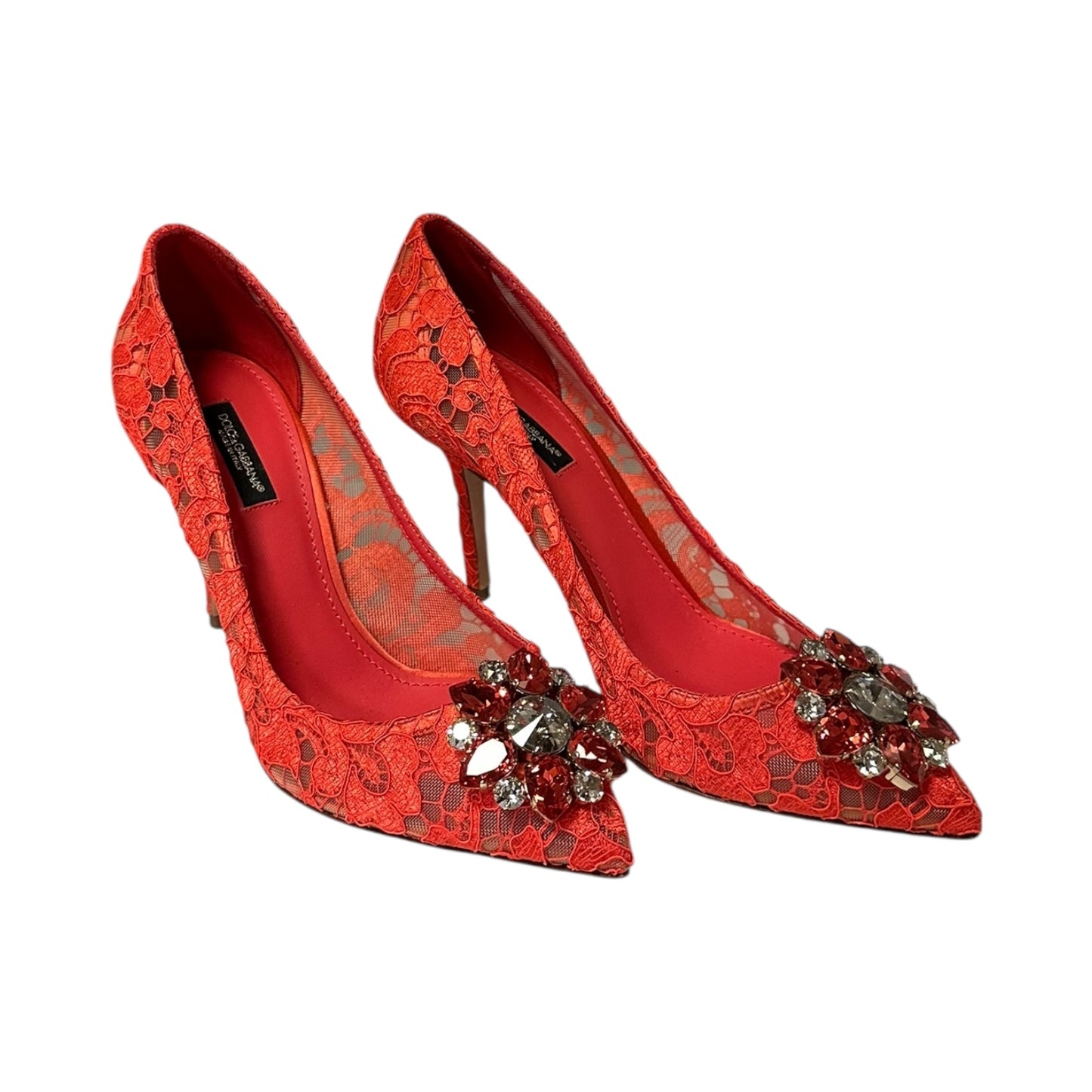 DOLCE & GABBANA Crystal Embellished Lace Pumps | 38