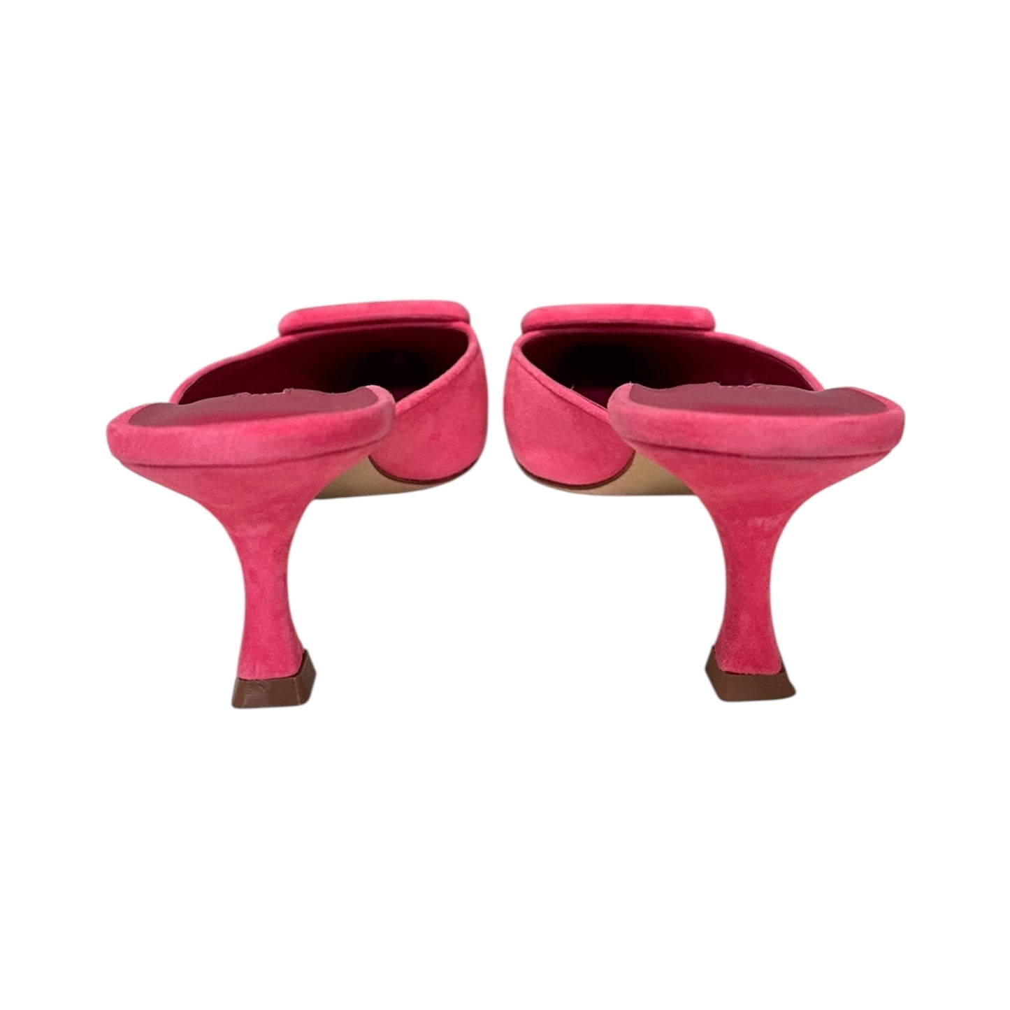 MANOLO BLAHNIK Suede Buckle Mules in Pink | 40