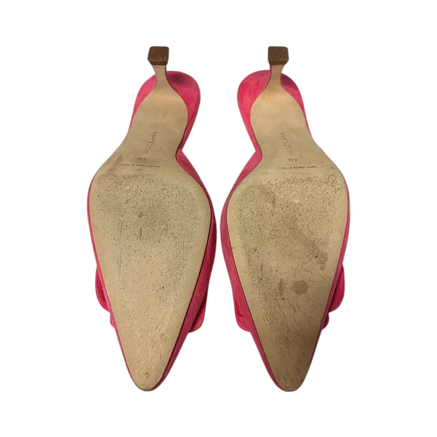 MANOLO BLAHNIK Suede Buckle Mules in Pink | 40