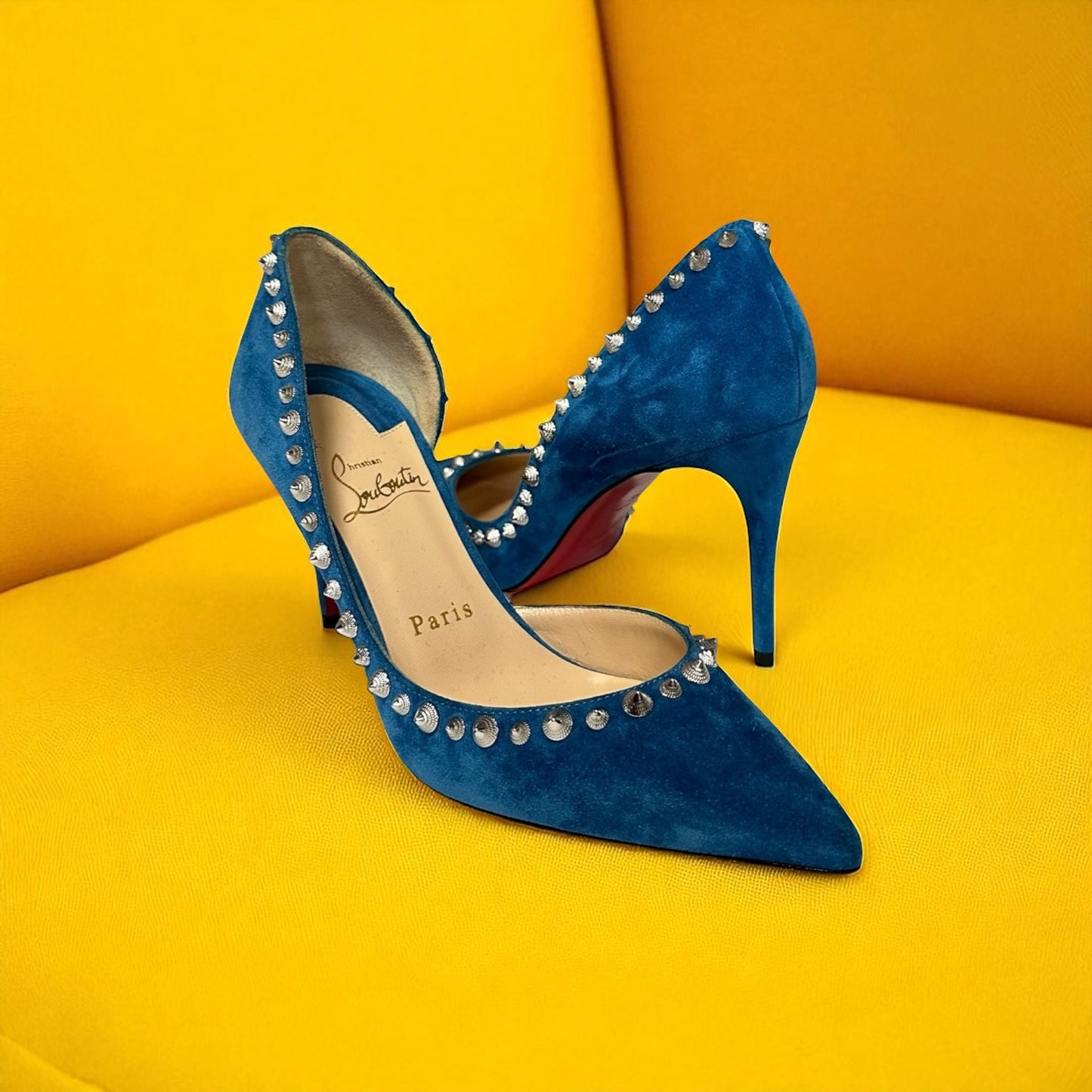 CHRISTIAN LOUBOUTIN Iriza Spike Suede Pump in Marine Blue| 36