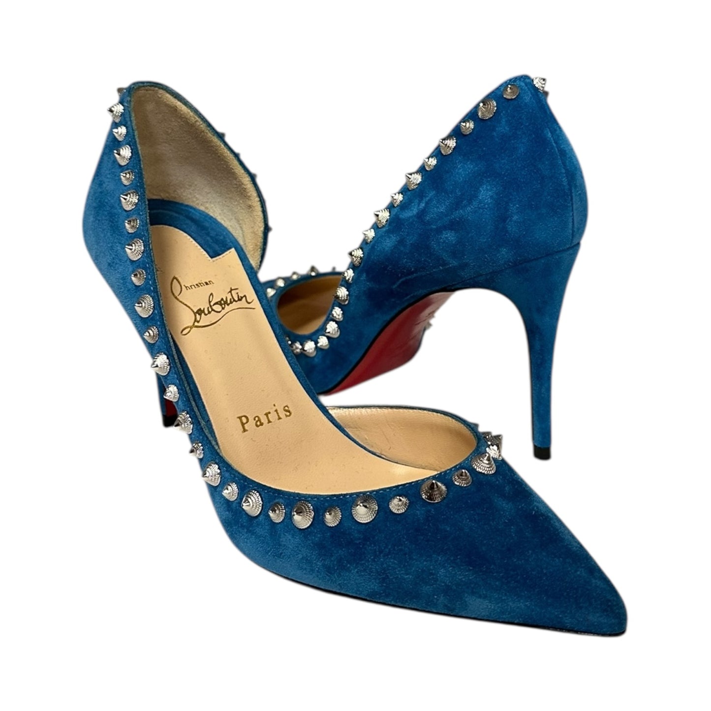 CHRISTIAN LOUBOUTIN Iriza Spike Suede Pump in Marine Blue| 36