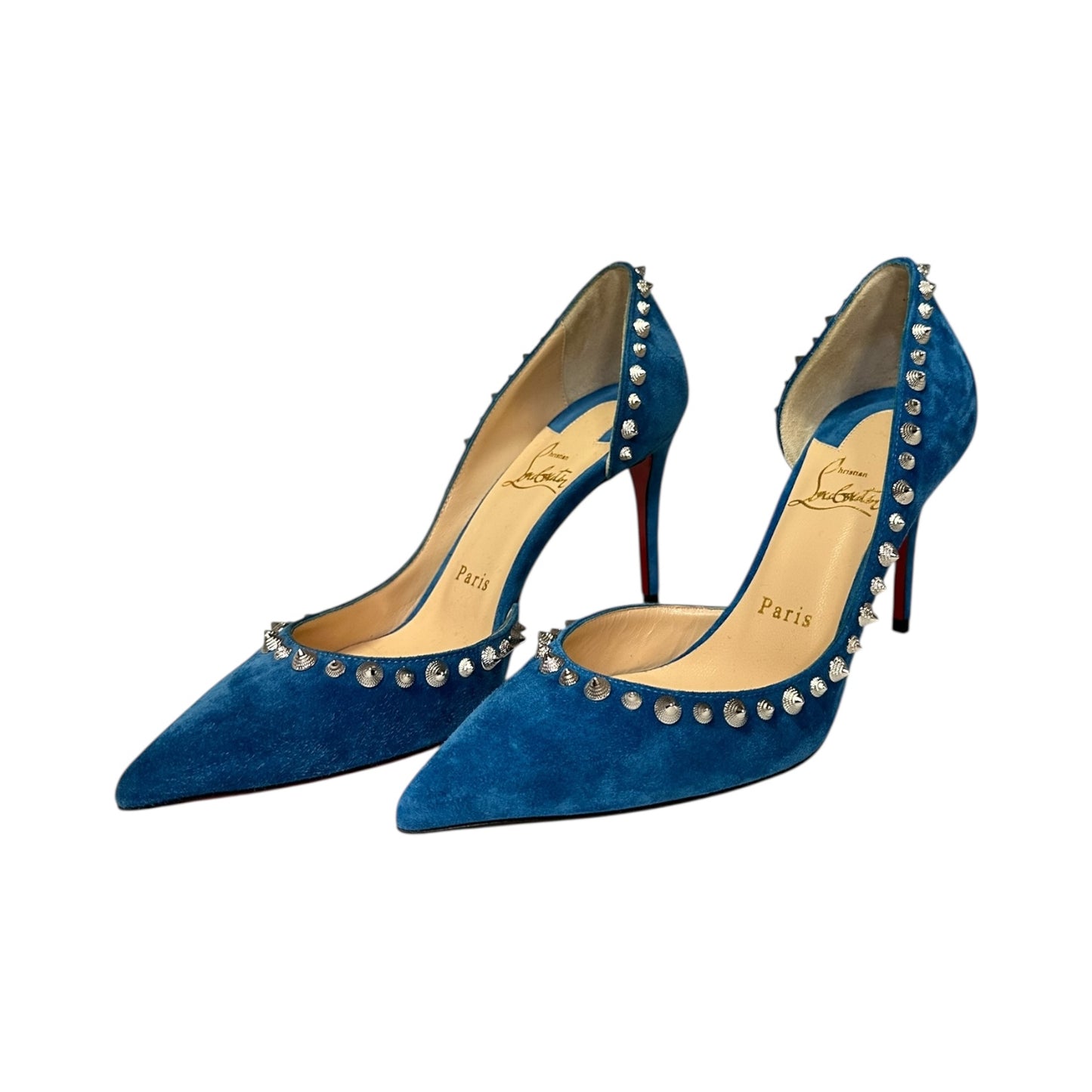 CHRISTIAN LOUBOUTIN Iriza Spike Suede Pump in Marine Blue| 36