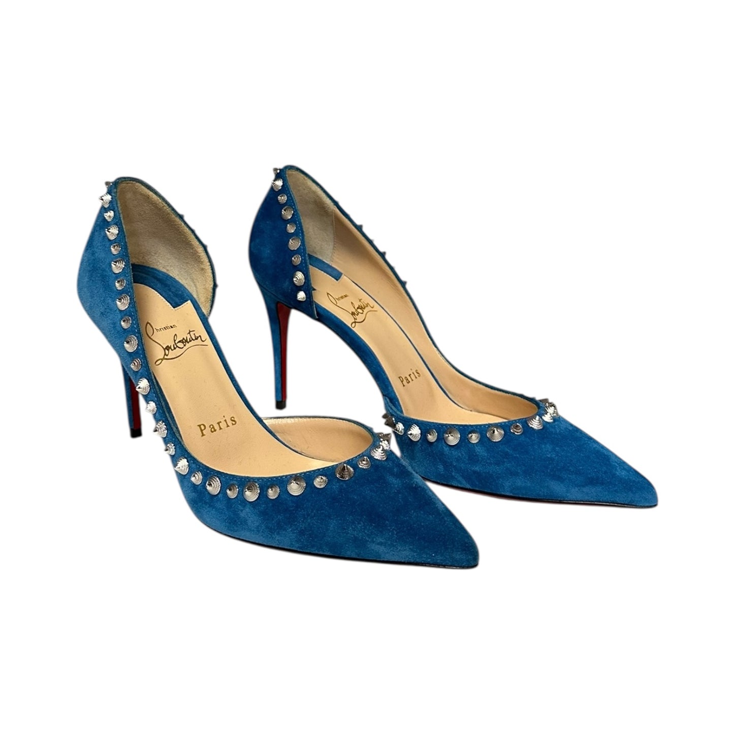 CHRISTIAN LOUBOUTIN Iriza Spike Suede Pump in Marine Blue| 36