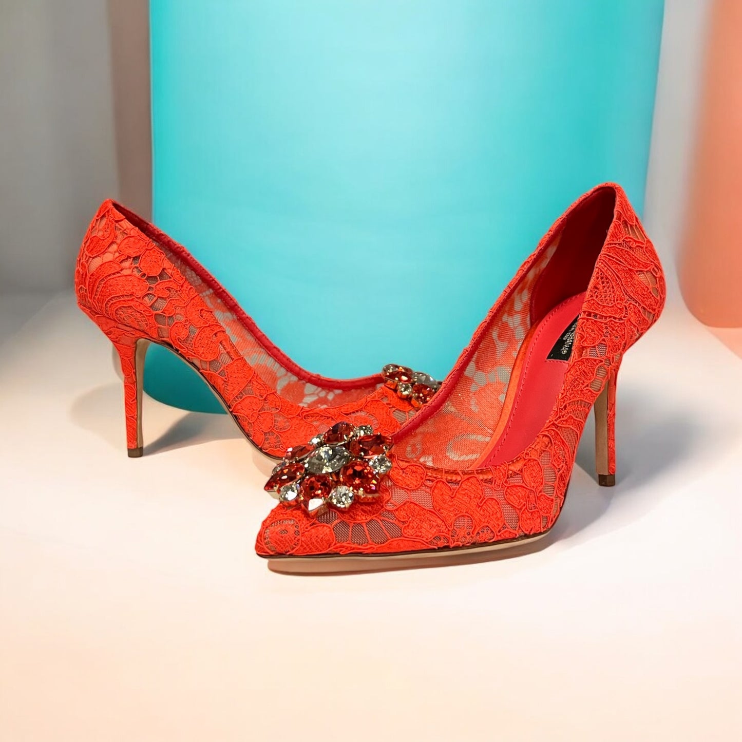 DOLCE & GABBANA Crystal Embellished Lace Pumps | 38