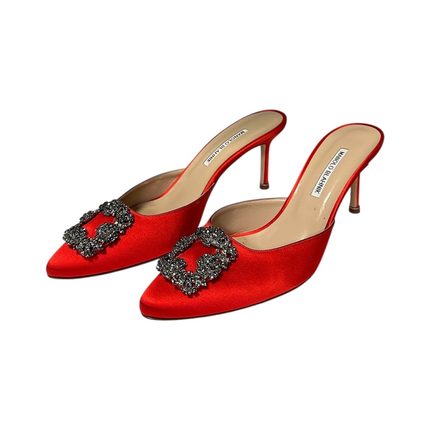MANOLO BLAHNIK Hangisi Mules in Fire Coral | 41