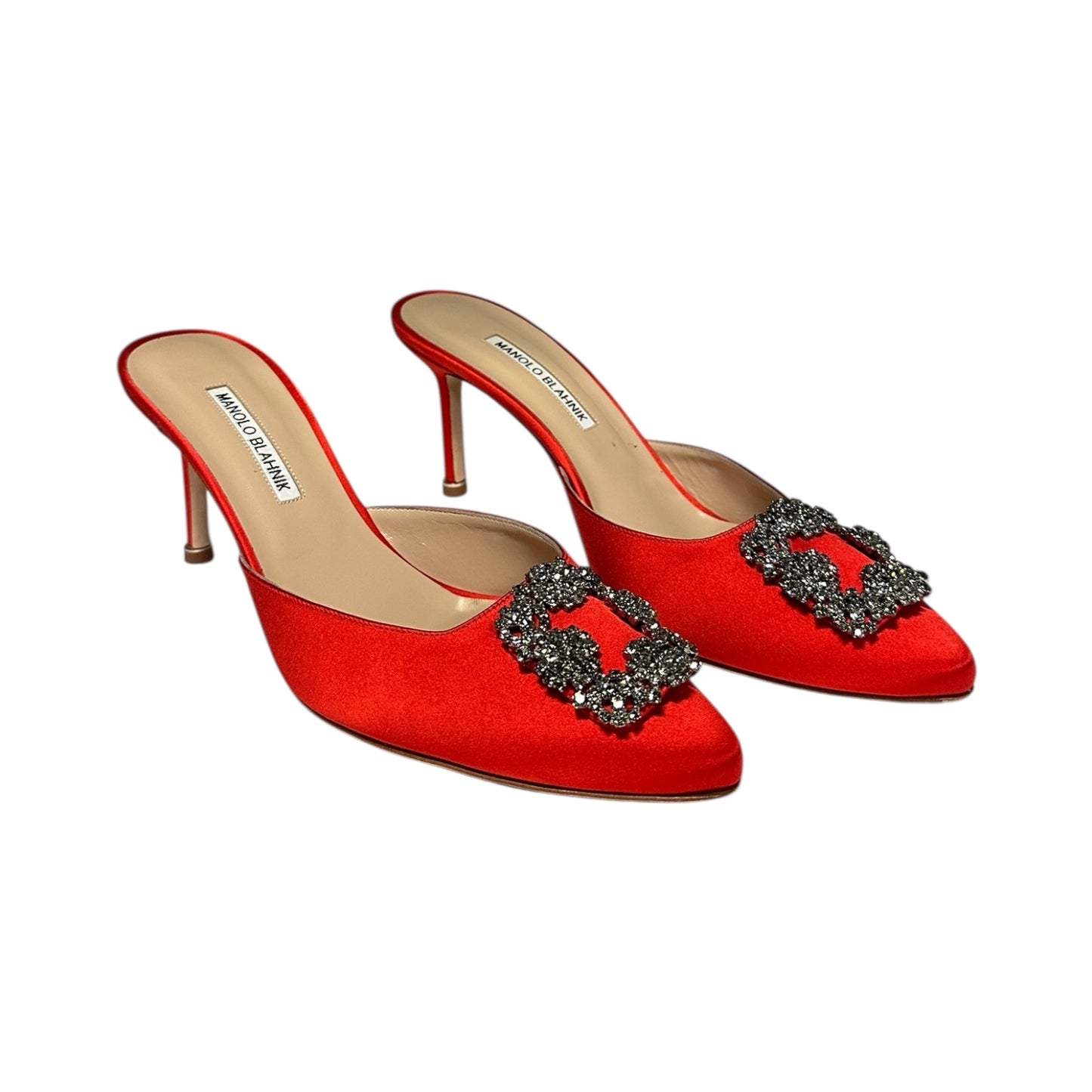 MANOLO BLAHNIK Hangisi Mules in Fire Coral | 41