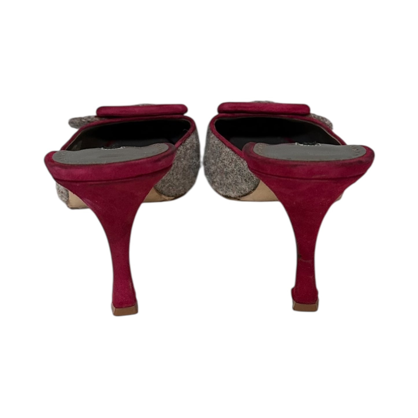 MANOLO BLAHNIK Buckle Mules in Gray + Raspberry | 41.5
