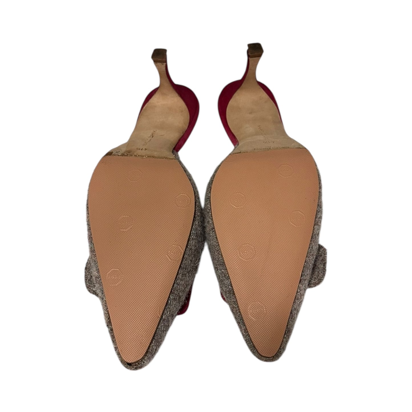 MANOLO BLAHNIK Buckle Mules in Gray + Raspberry | 41.5
