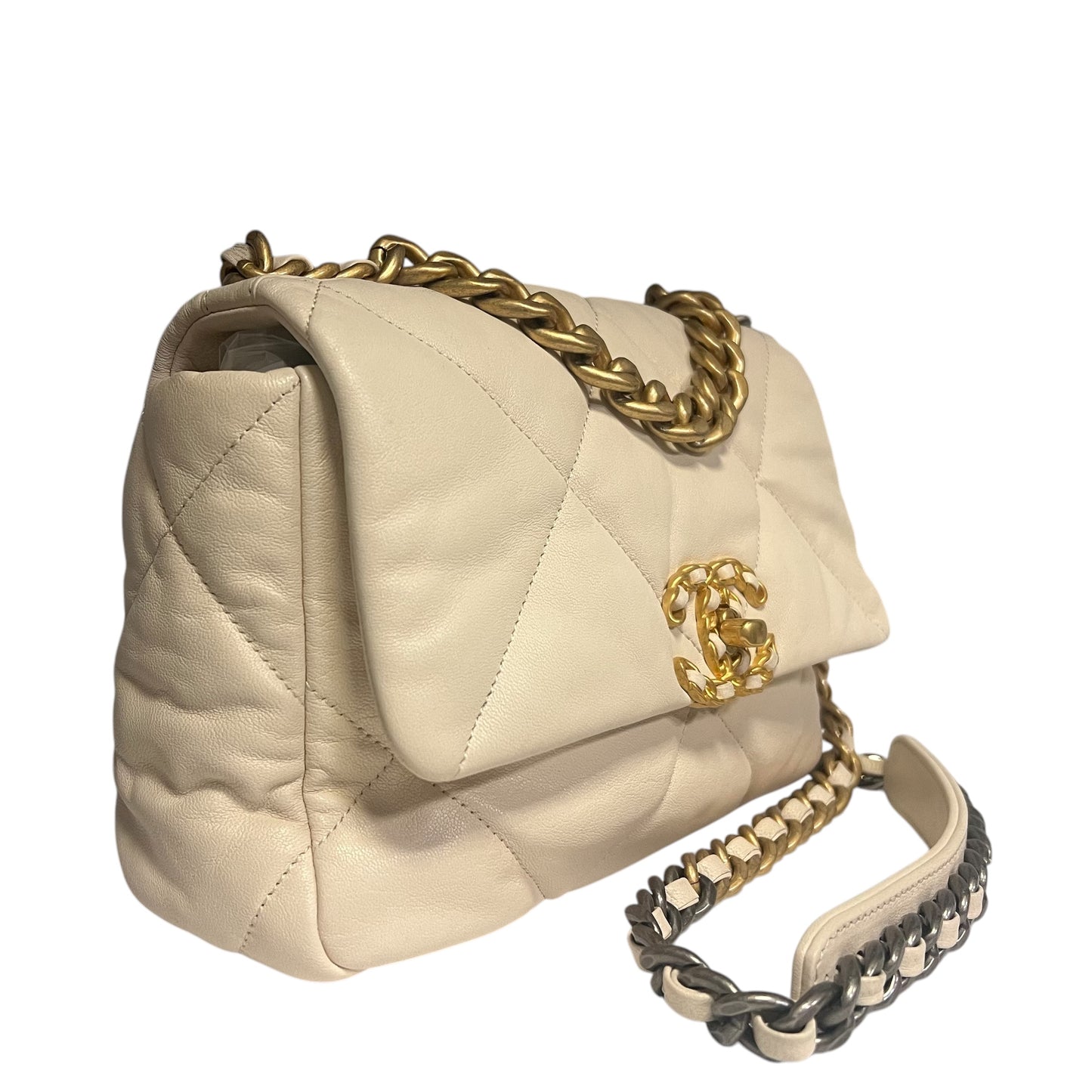 CHANEL Medium Quilted Chanel 19 Flap Bag in Ivory