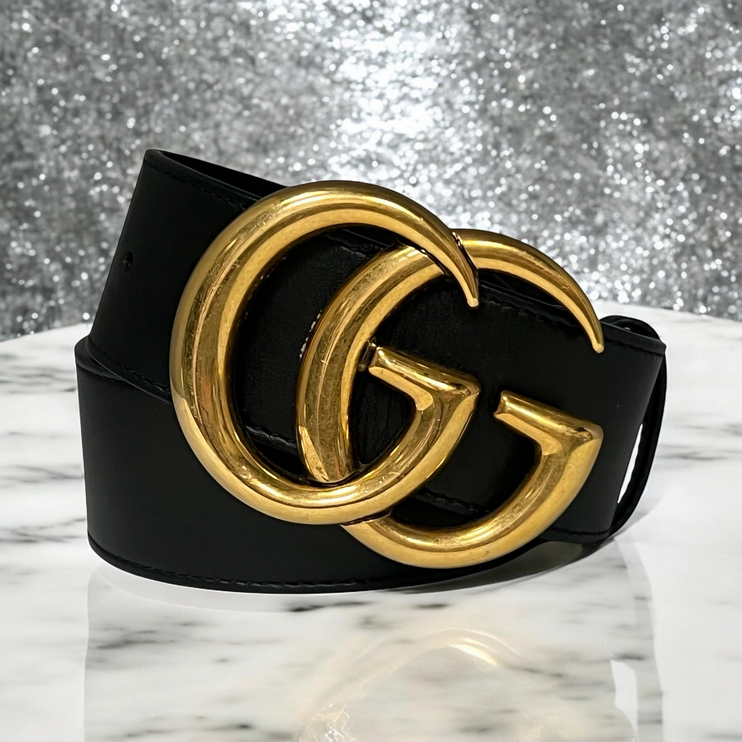 GUCCI GG Marmont Wide Belt in Black| 80; 32