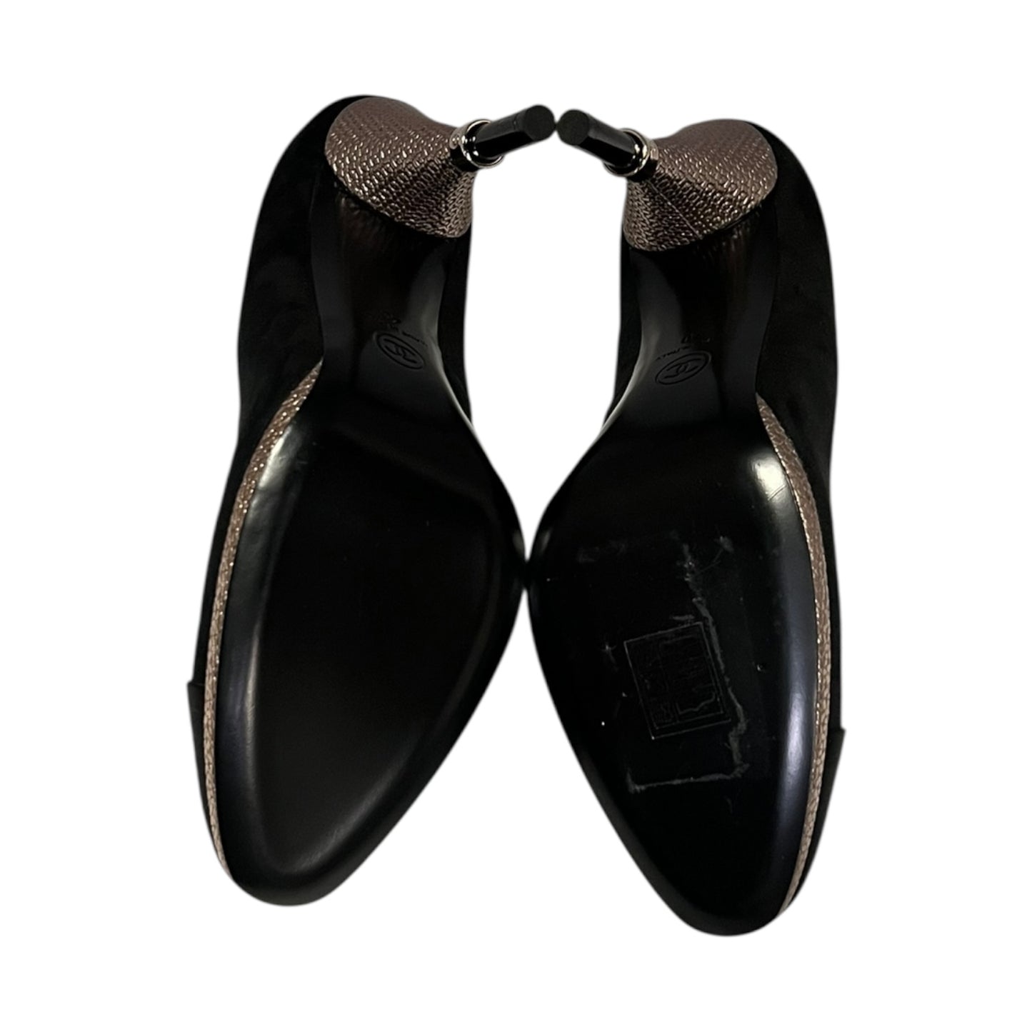 CHANEL Metallic Heel Suede Pumps in Black | 40