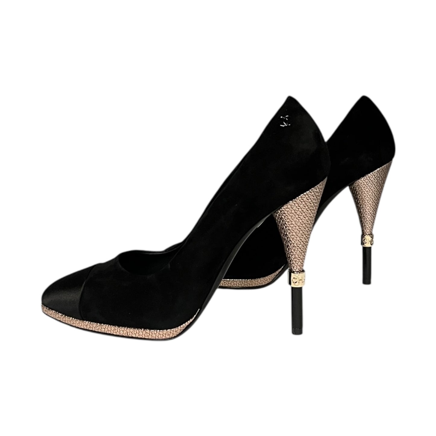 CHANEL Metallic Heel Suede Pumps in Black | 40