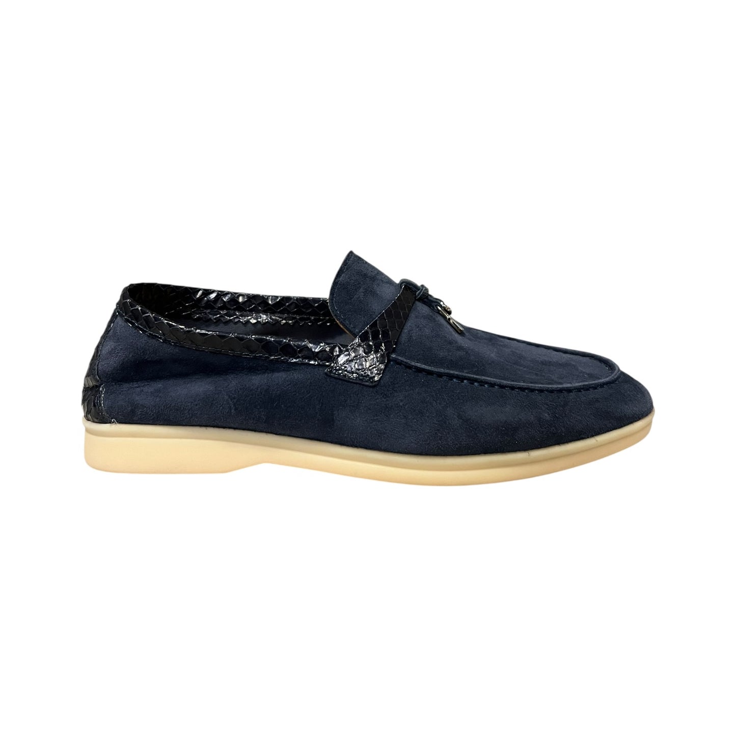 LORO PIANA Joan Suede + Snake Loafer in Blue