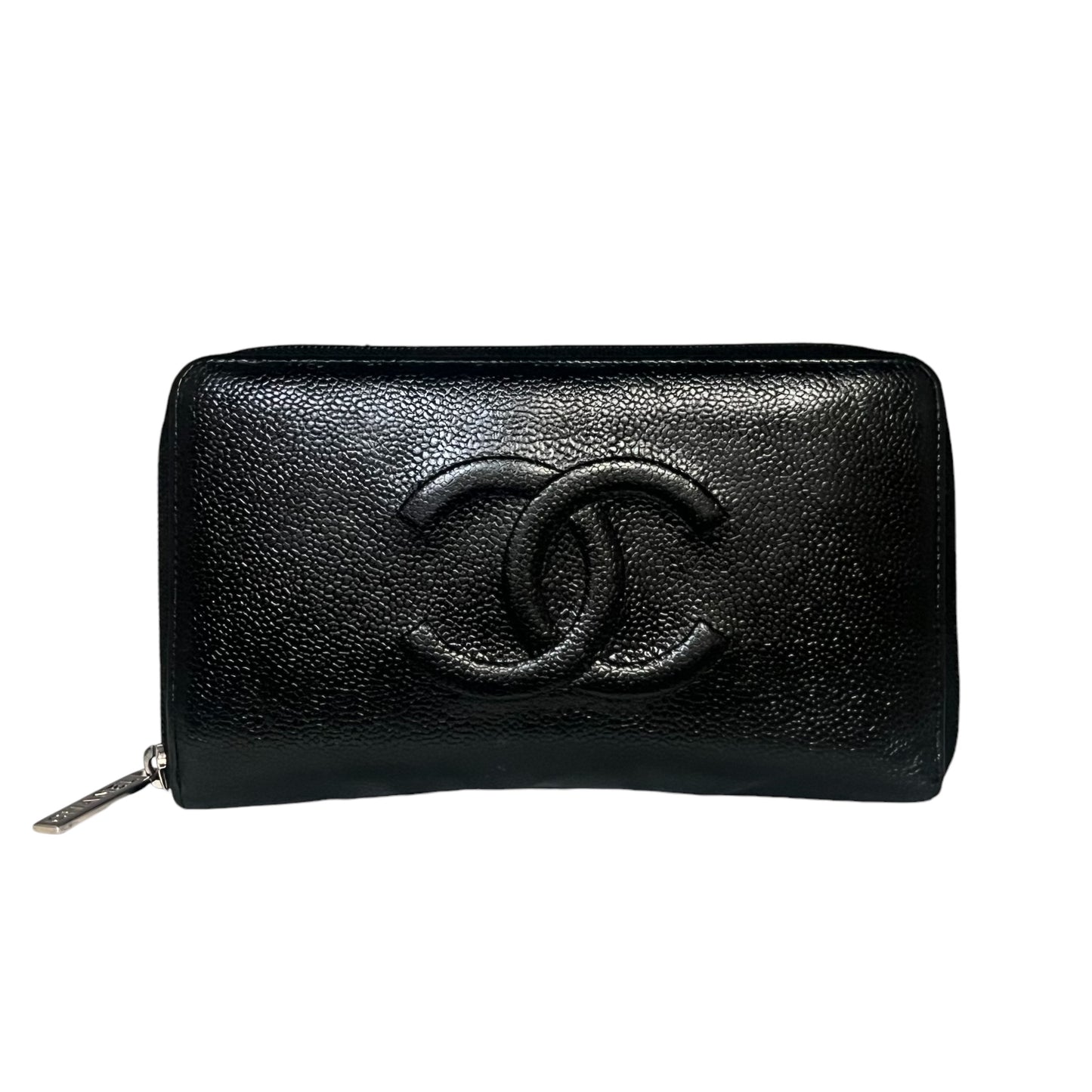 CHANEL Timeless CC Zip Around Wallet in Black Caviar